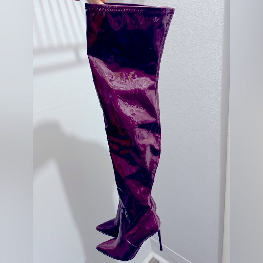 Plum Latex Thigh High Steve Madden Boots